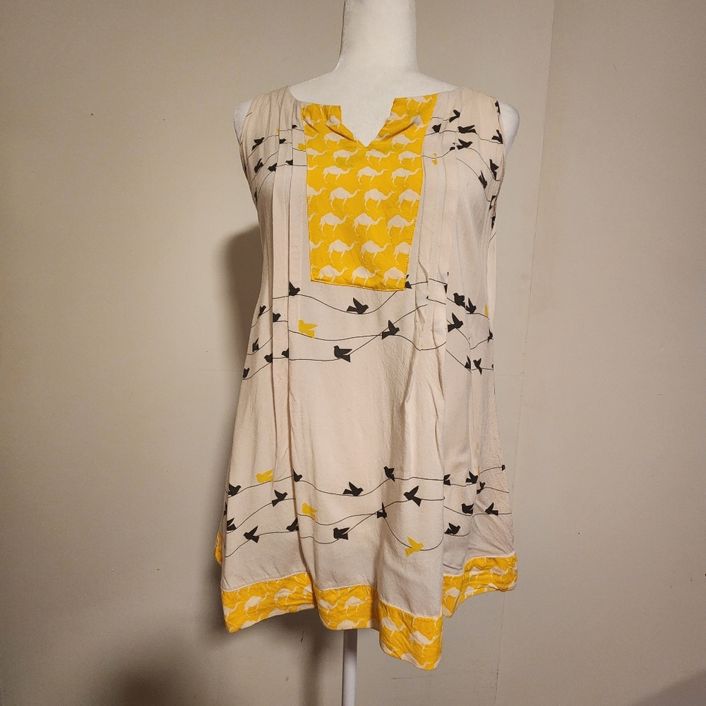 Global Desi Boho Ethnic Bird Camel Print Tank Top Tunic Medium M EUC